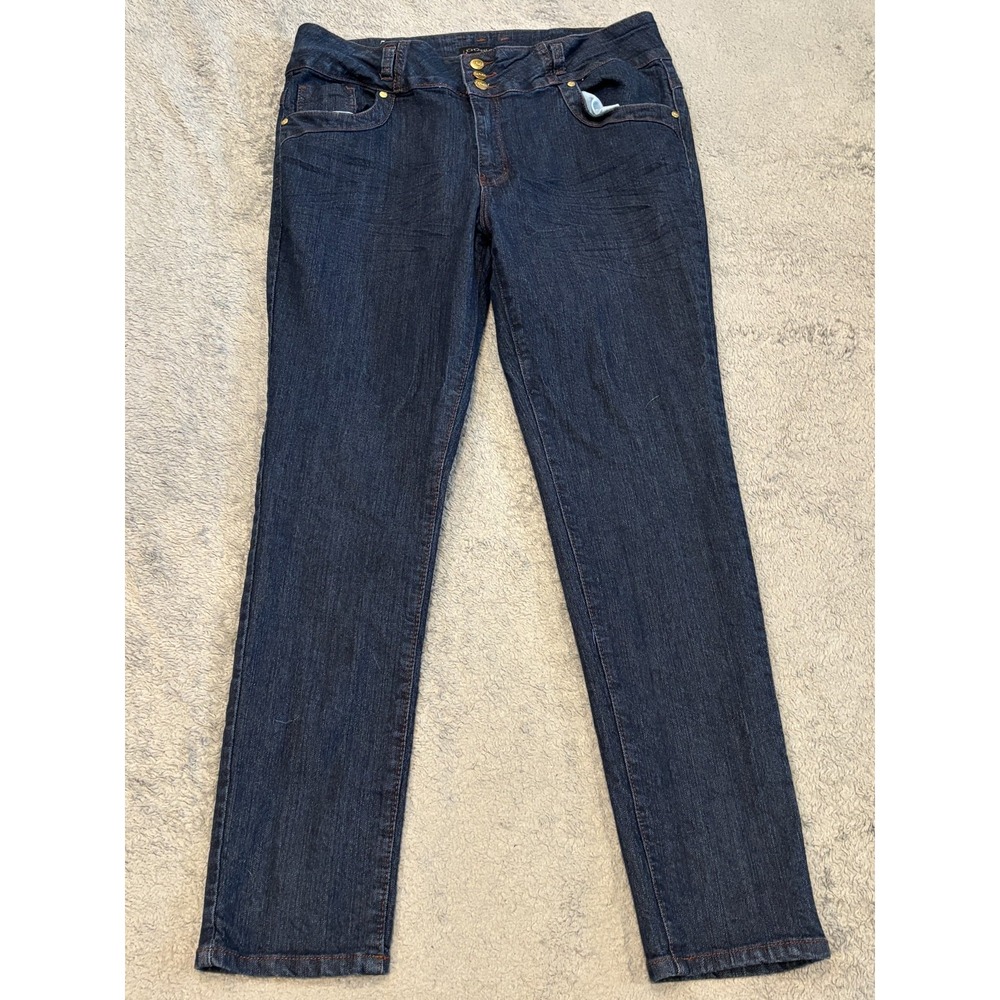 Pasion Jeans Women’s 18 Dark Wash Blue Denim Skinny Stretch Casual Three Button